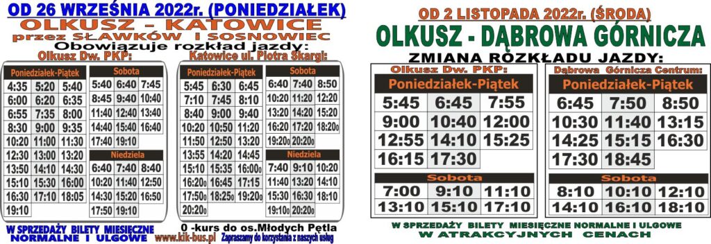 ROZKŁAD JAZDY LINIA OLKUSZ – KATOWICE – KIK-BUS