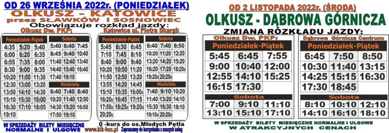 ROZKŁAD JAZDY LINIA OLKUSZ – KATOWICE – KIK-BUS